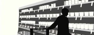 graphic of man shopping, silhouetted